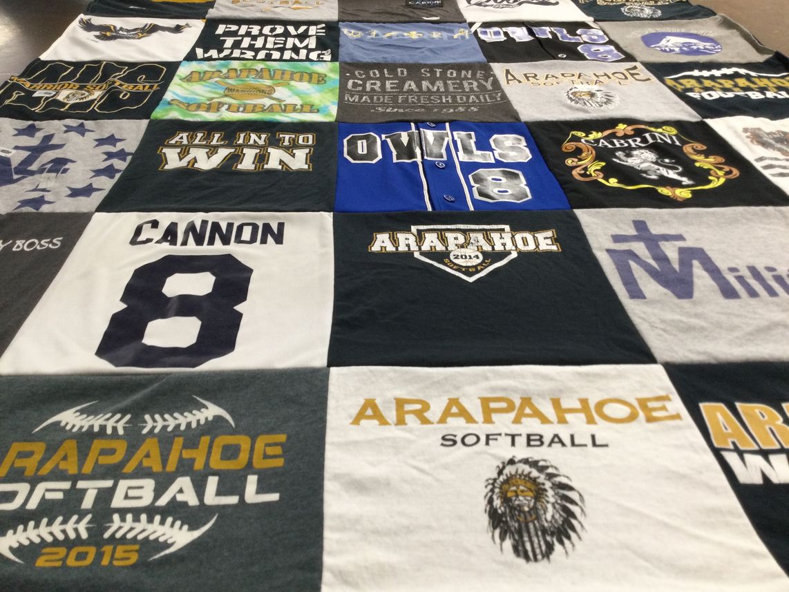 T-shirt quilt featuring arapahoe softball by Madeleine from CO