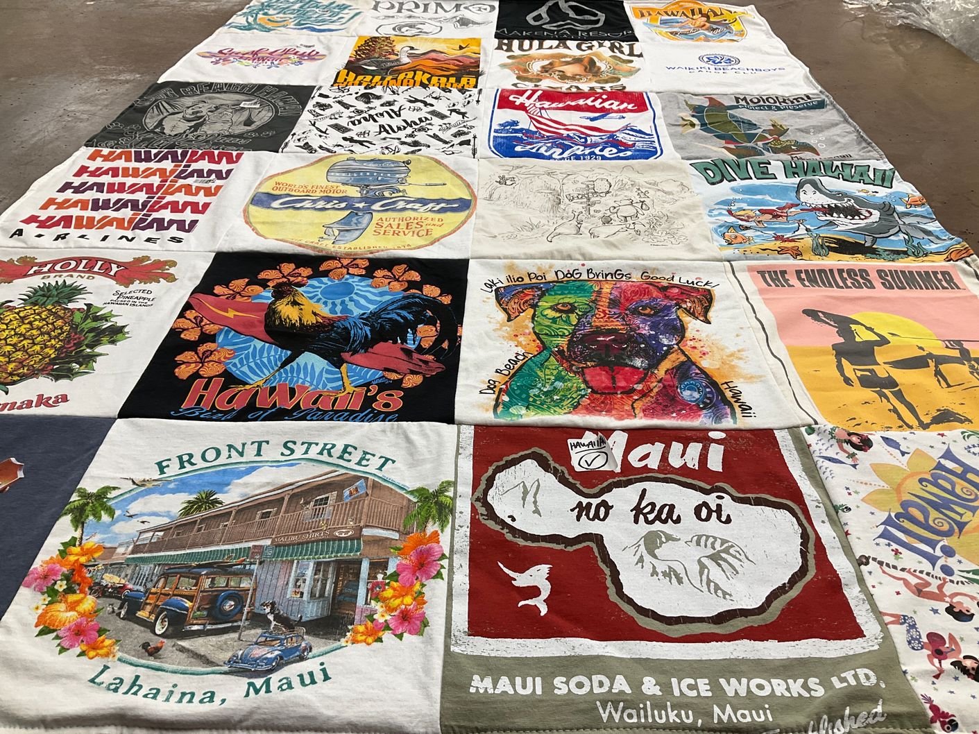 T-shirt quilt with hawaiian culture, travel themes by Denny from CA