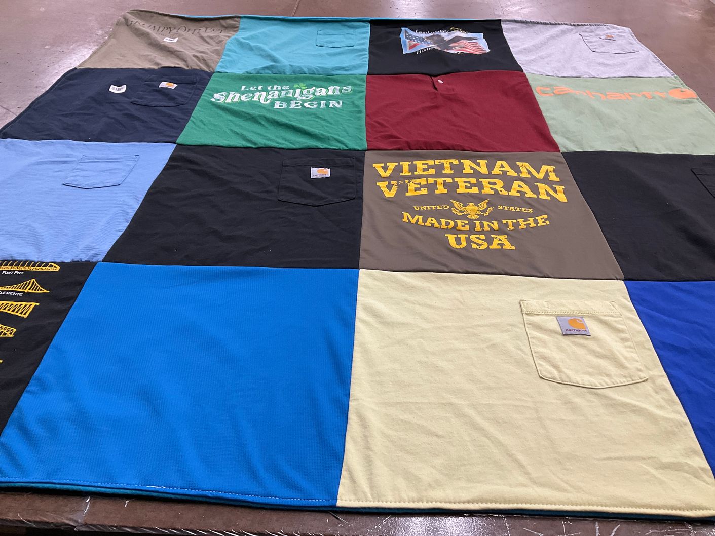 T-shirt quilt with military, history themes by Kathy from KS