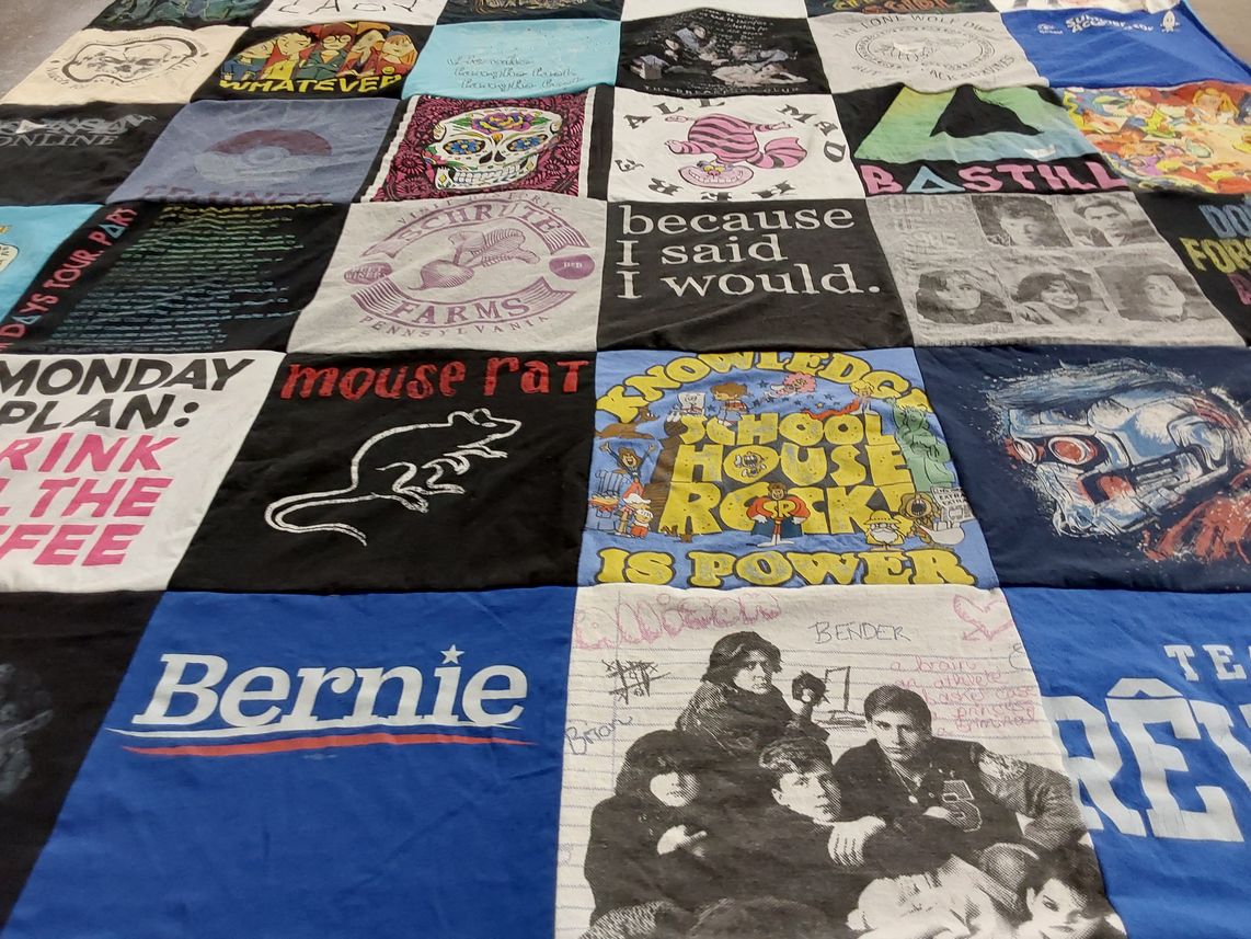 T-shirt quilt with music, art themes by Candice from NC