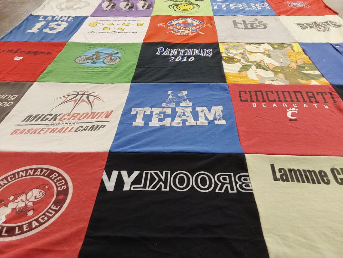 T-shirt quilt featuring cincinnati bearcats, panthers by Stacy from OH