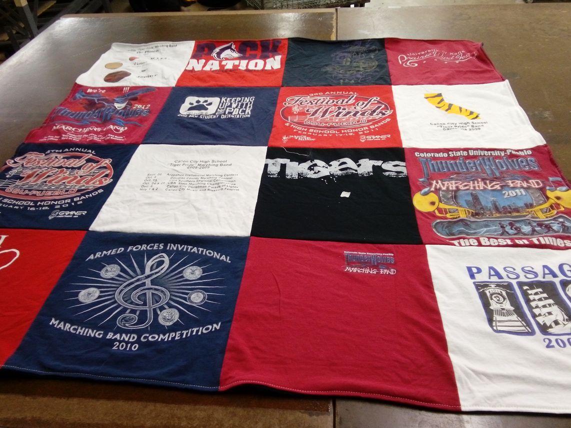 T-shirt quilt featuring colorado state university pueblo thunderwolves, canon city high school tiger marching band by Wauleah from CO