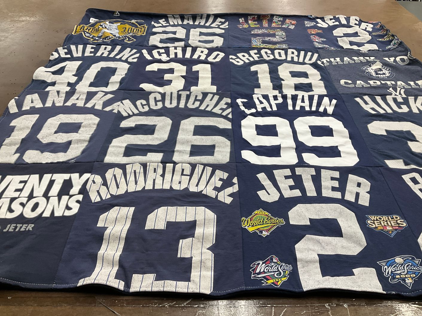 T-shirt quilt with baseball themes by Eliot from NY