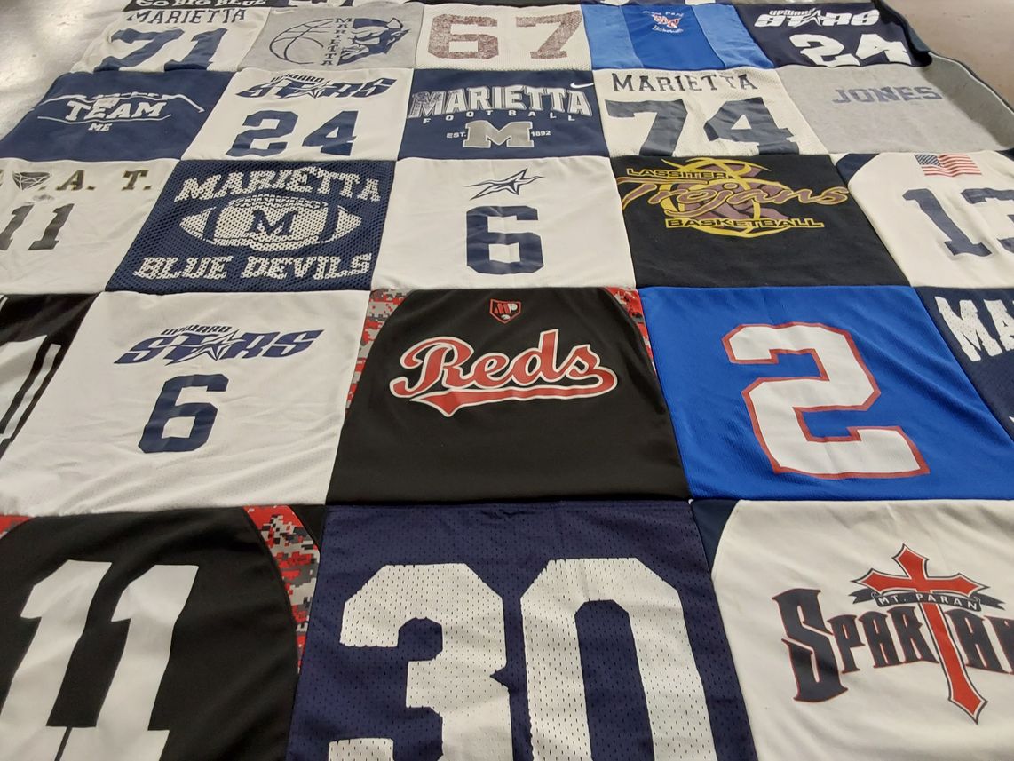 T-shirt quilt featuring lakeside trojans, marietta blue devils by Ashlie from GA