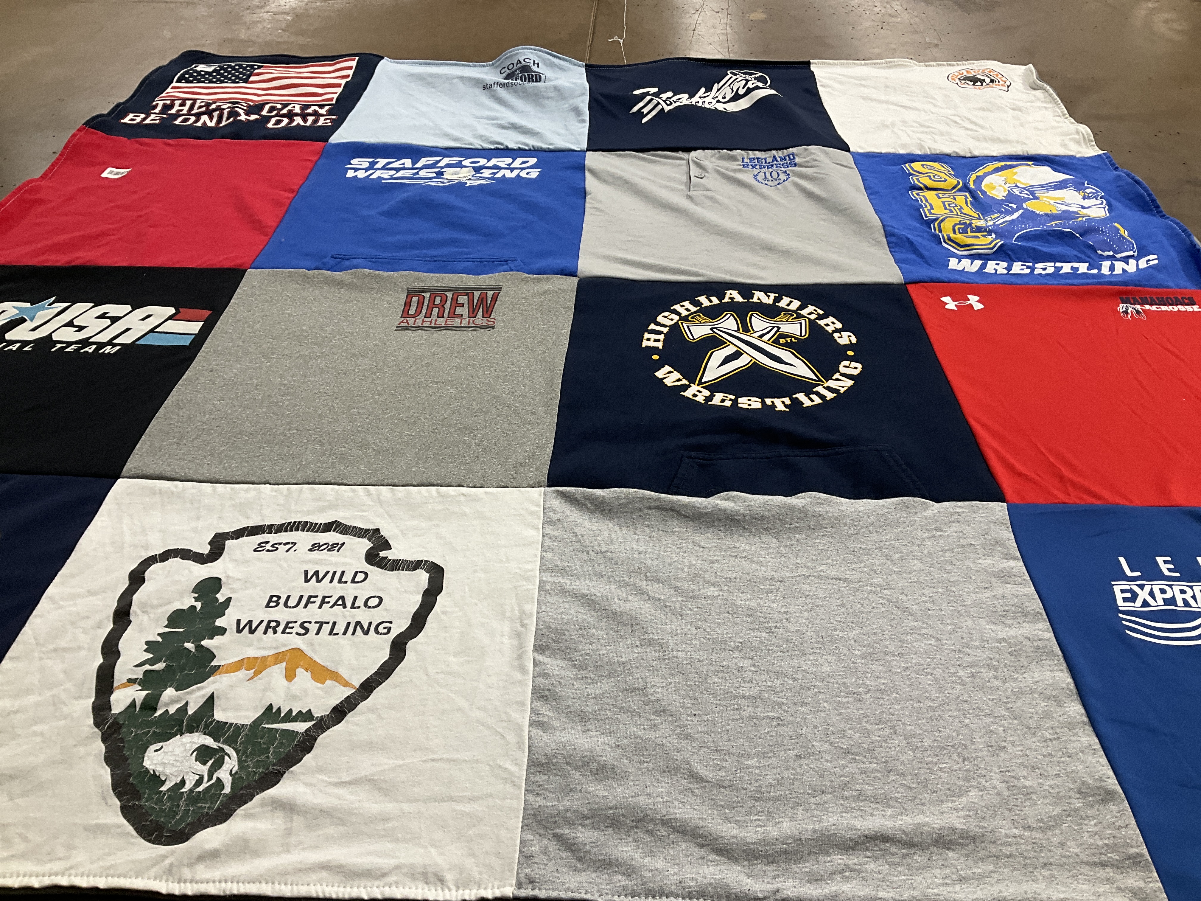 T-shirt quilt featuring highlanders wrestling, stafford wrestling by Sarah from VA