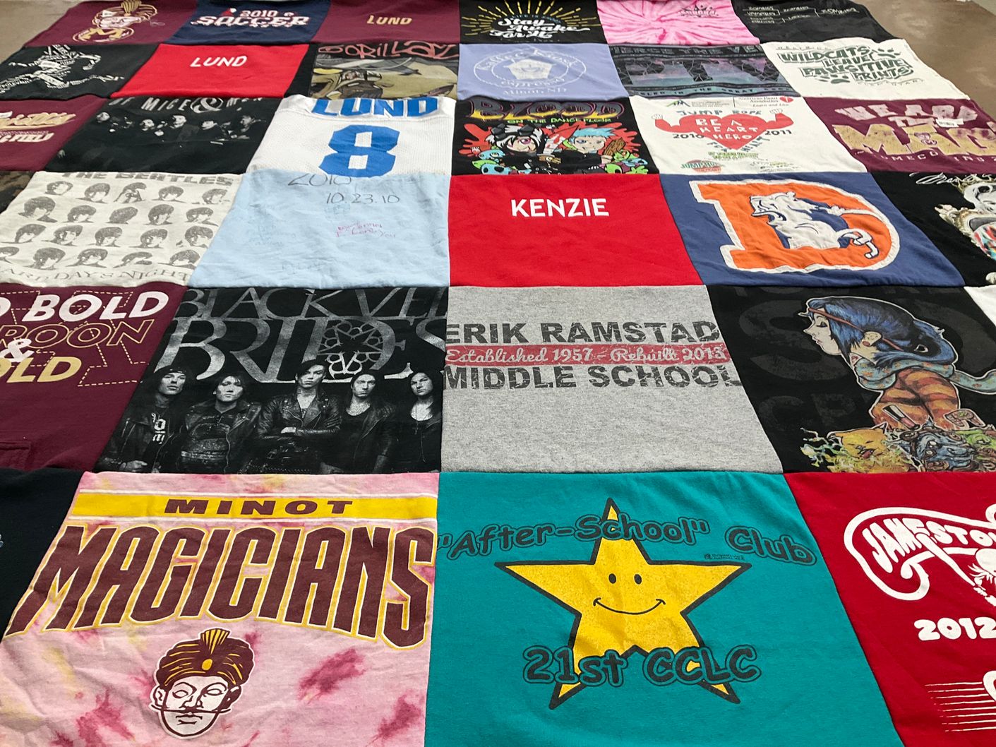 T-shirt quilt featuring minot magicians by Rachelle from ND