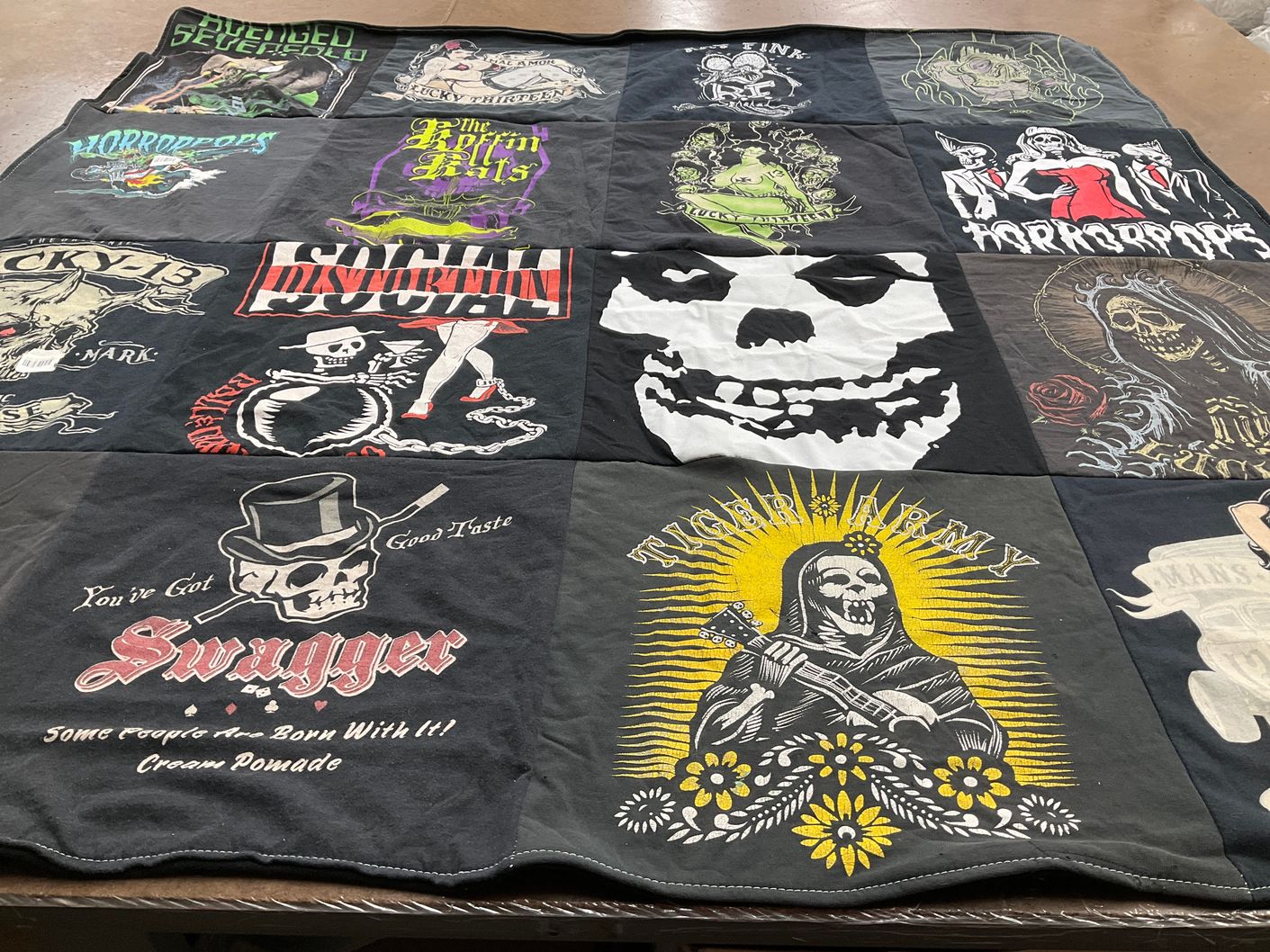 T-shirt quilt with music, tattoos themes by Melanie from TX