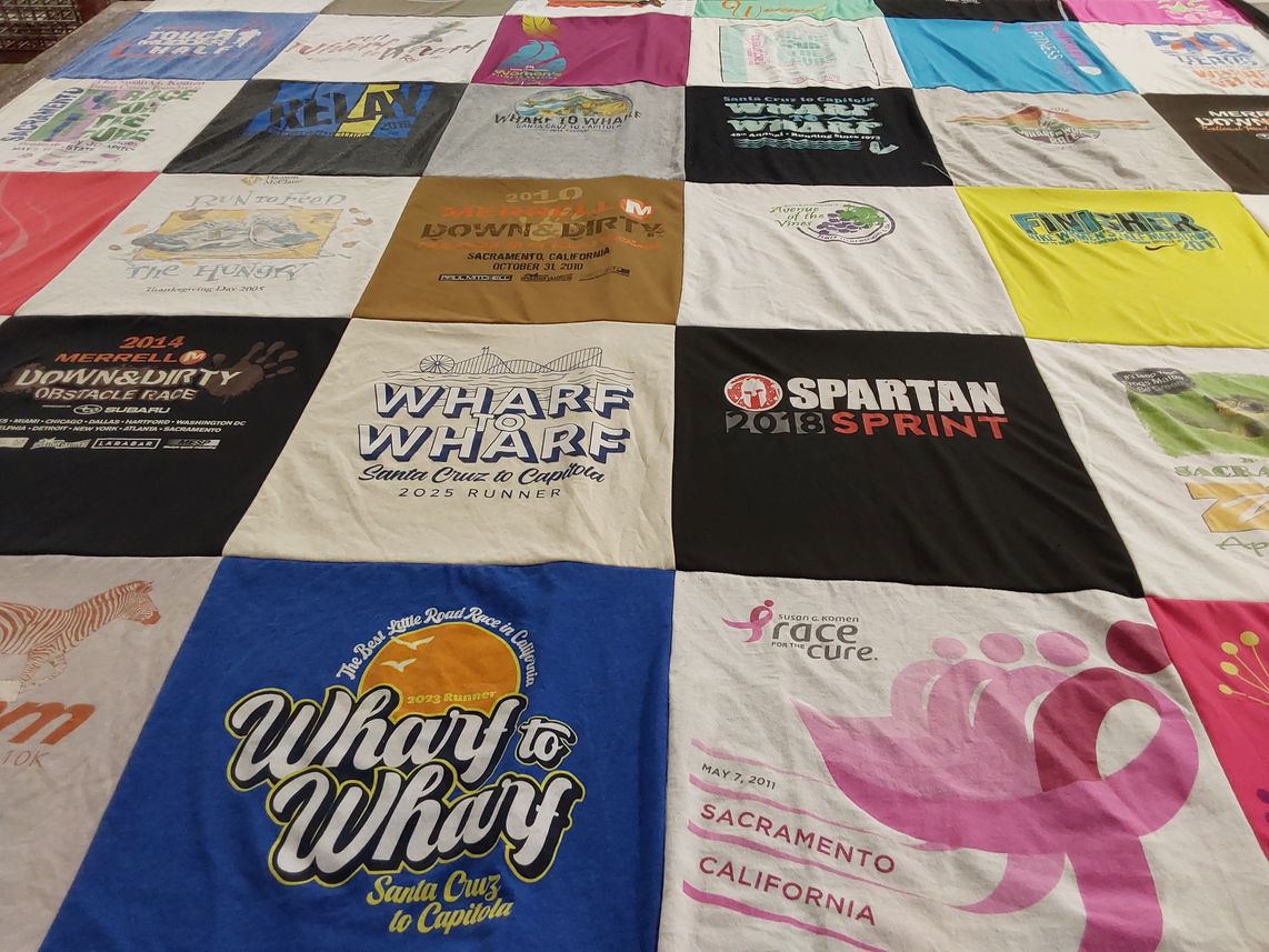 T-shirt quilt with running, races themes by Beatrice from CA