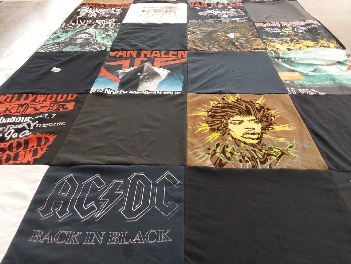 T-shirt quilt with rock, music themes by Jyoti from MA