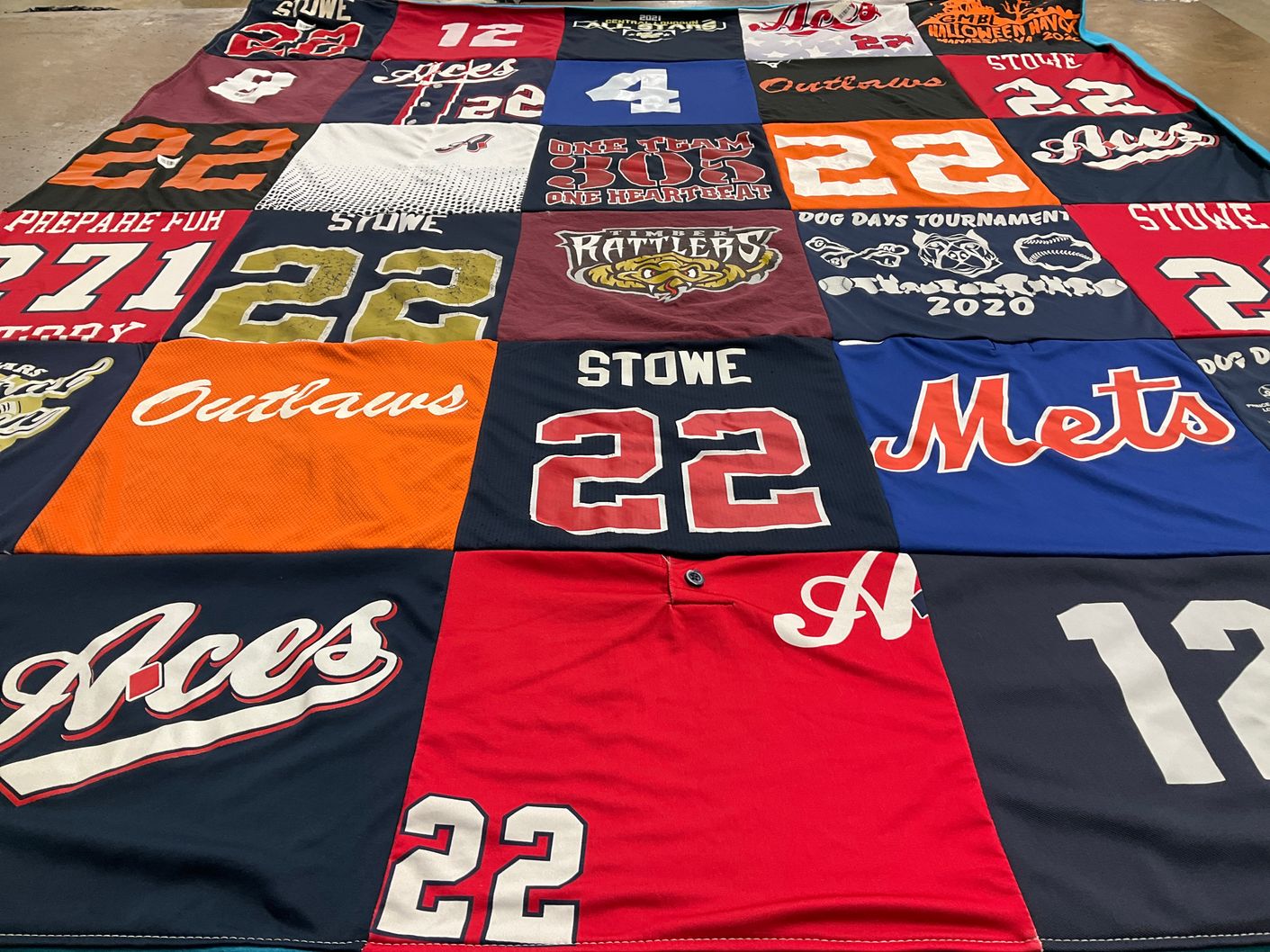 T-shirt quilt featuring outlaws, mets by Billy from VA