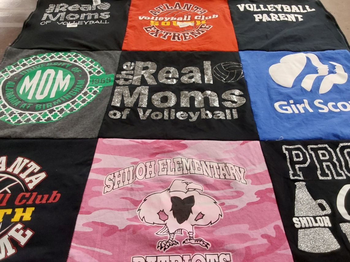 T-shirt quilt featuring atlanta volleyball club, shiloh elementary patriots by Tyler from GA