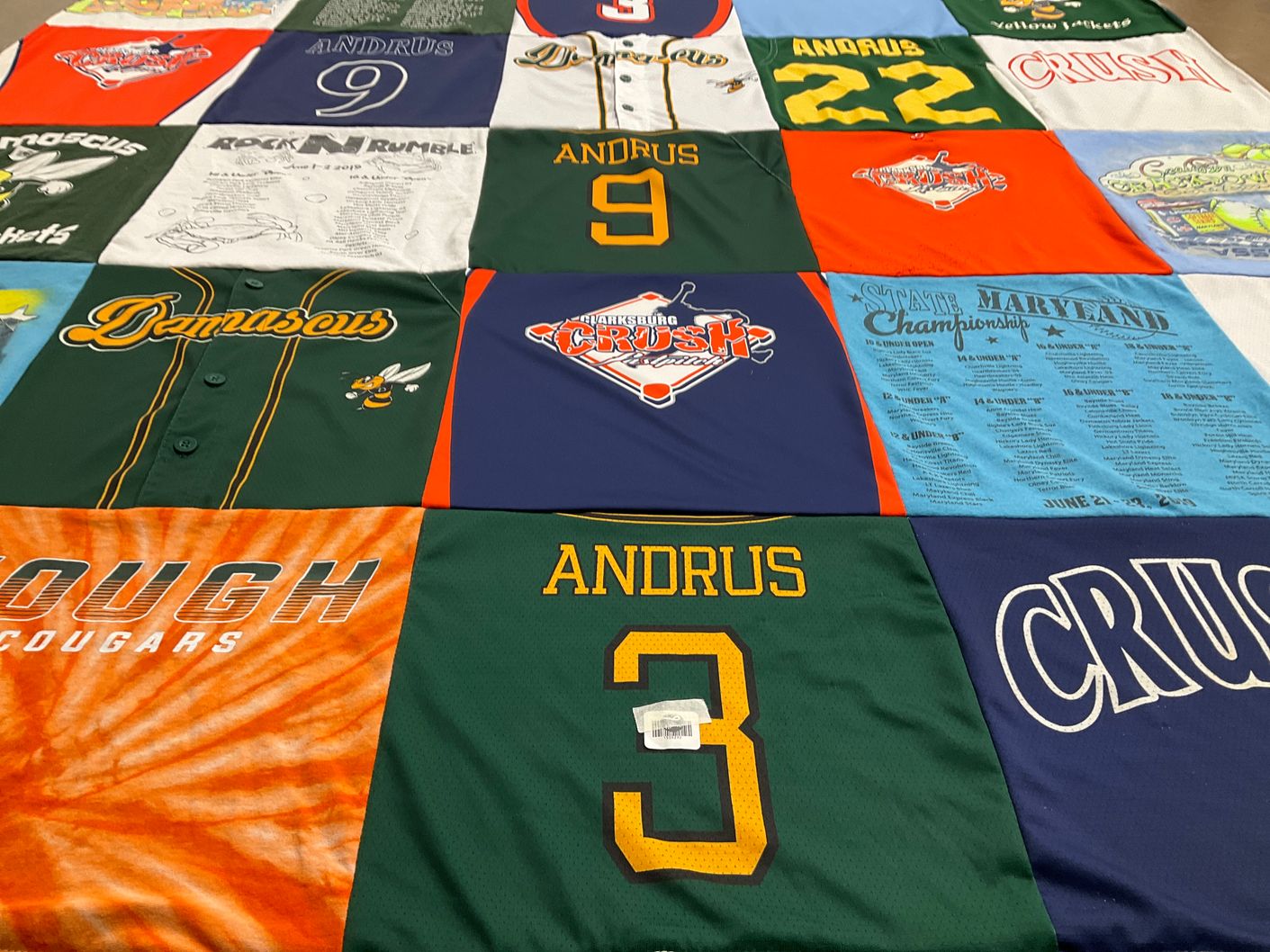 T-shirt quilt featuring crush softball team by Lori from MD
