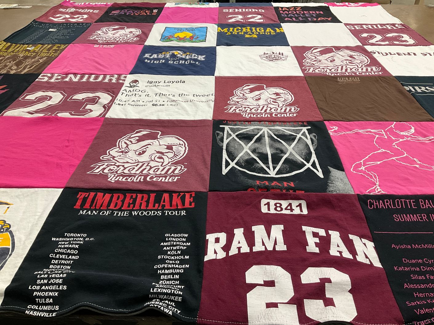T-shirt quilt featuring fordham university by Shelia from NC
