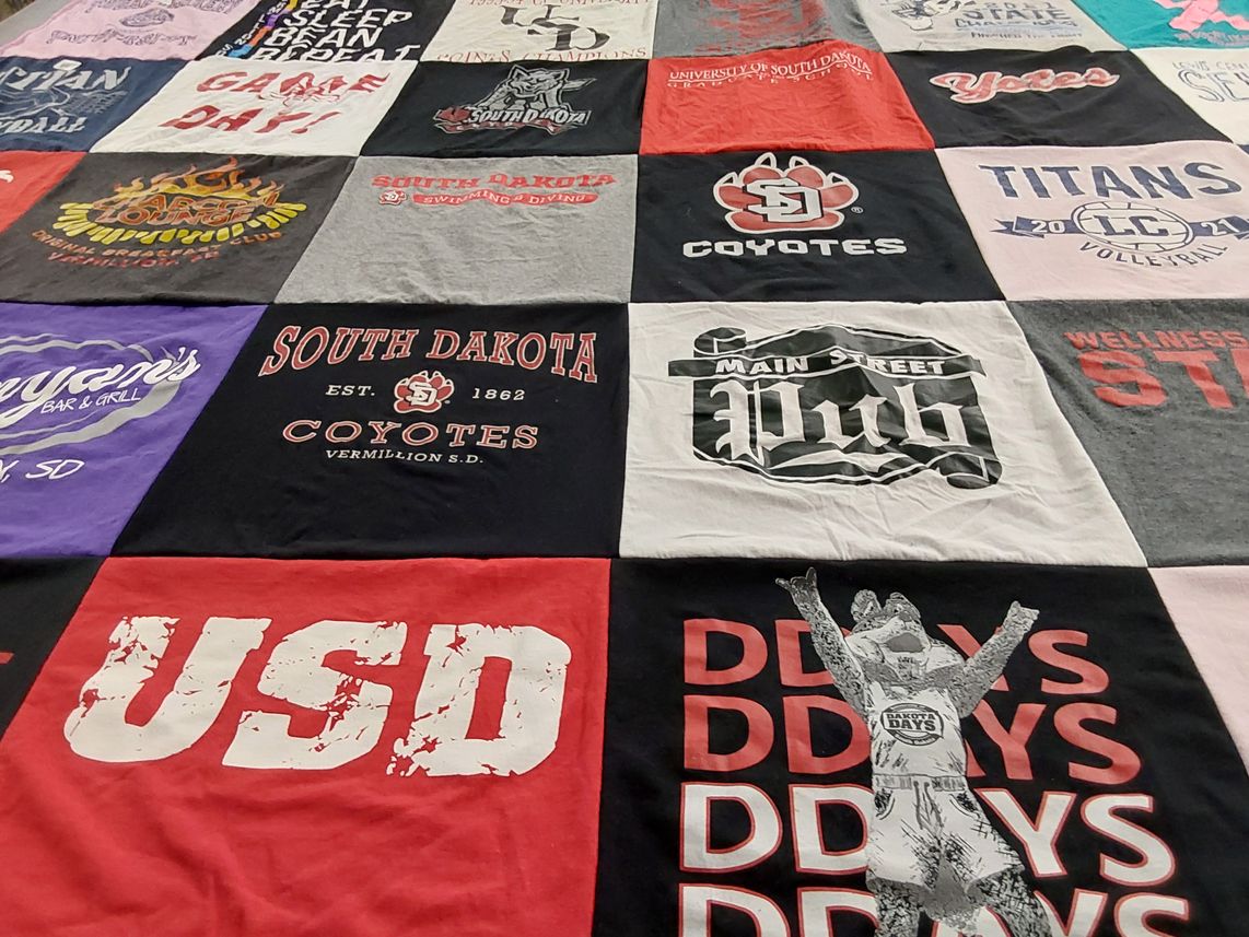 T-shirt quilt featuring south dakota coyotes by Kimberly from IA