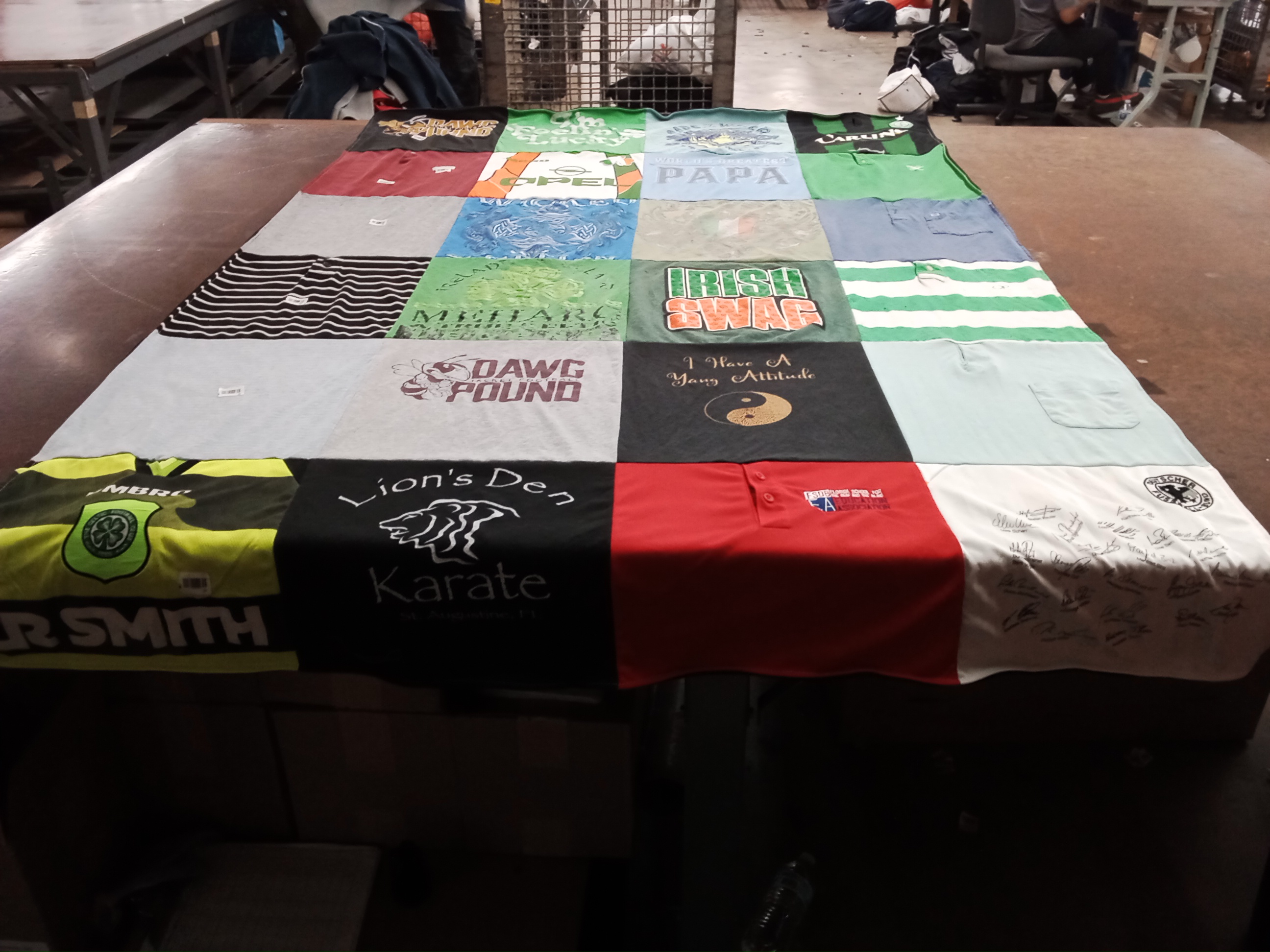 T-shirt quilt with martial arts, sports themes by Margot from FL