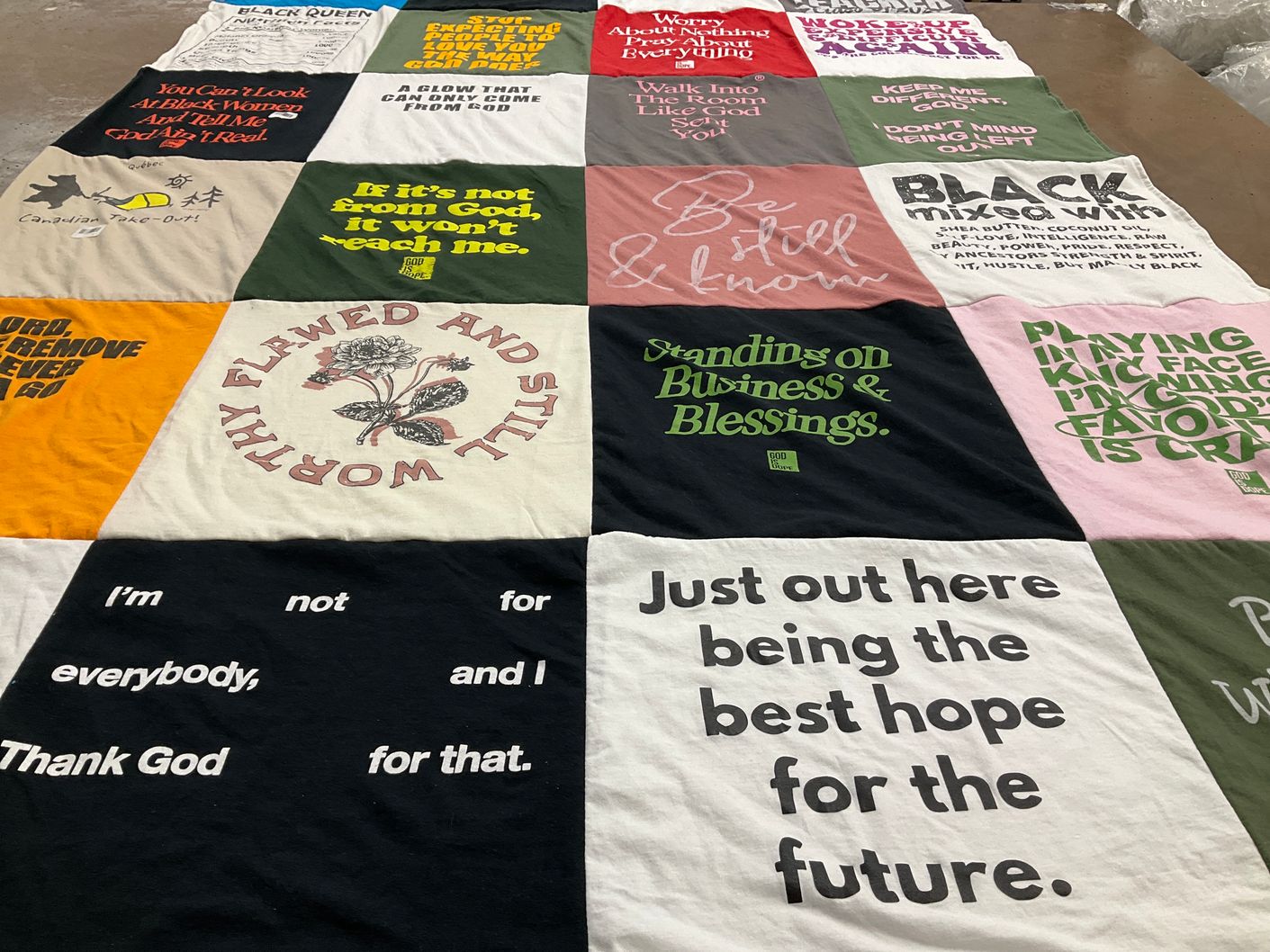 T-shirt quilt with faith, empowerment themes by Bridget from VA