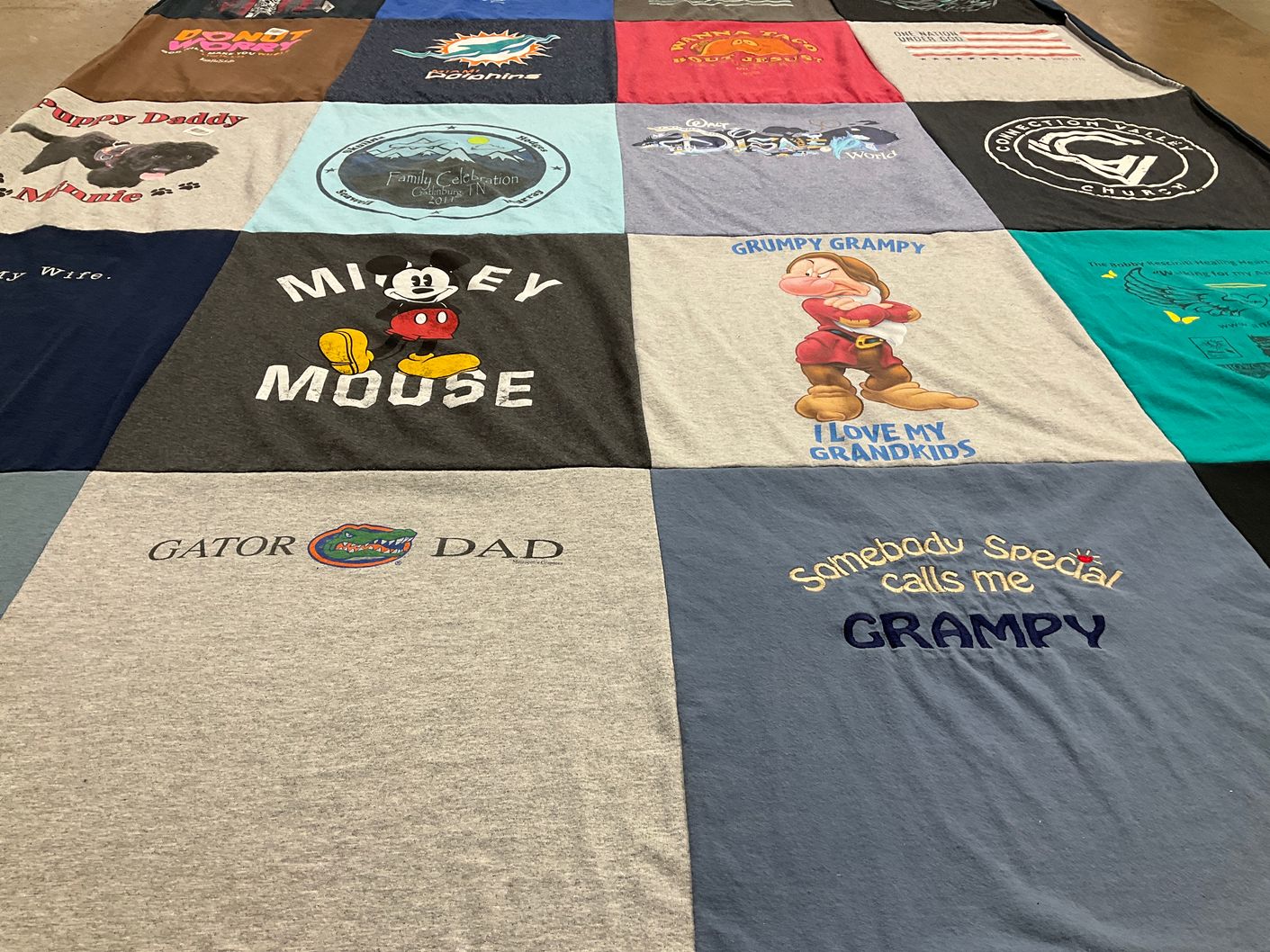 T-shirt quilt with family, disney themes by Emily from NC