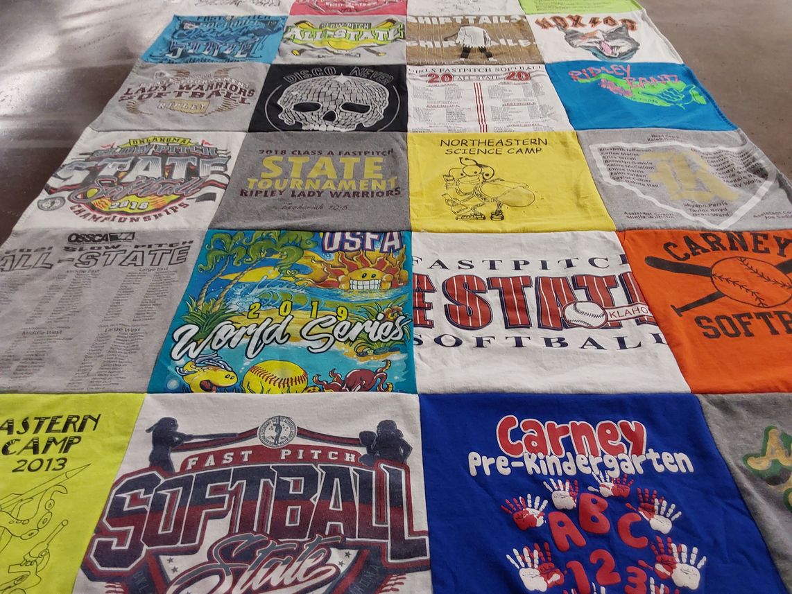 T-shirt quilt featuring ripley lady warriors, klahoma fast pitch softball by Greg from OK