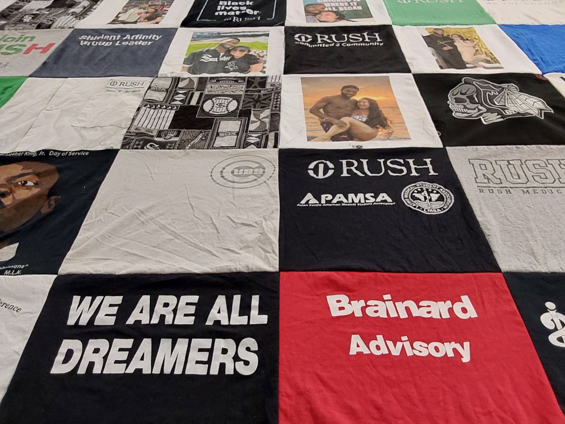 T-shirt quilt with community service, student organizations themes by Ikenna from LA