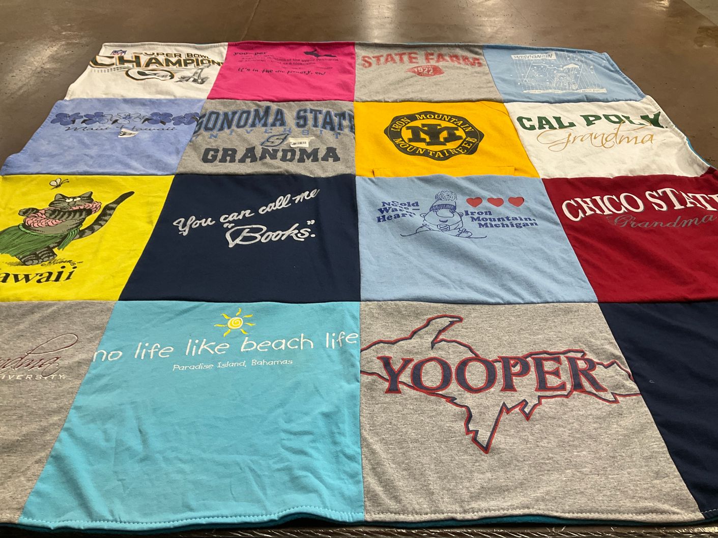 T-shirt quilt from sonoma state university, cal poly university by Terri from CA