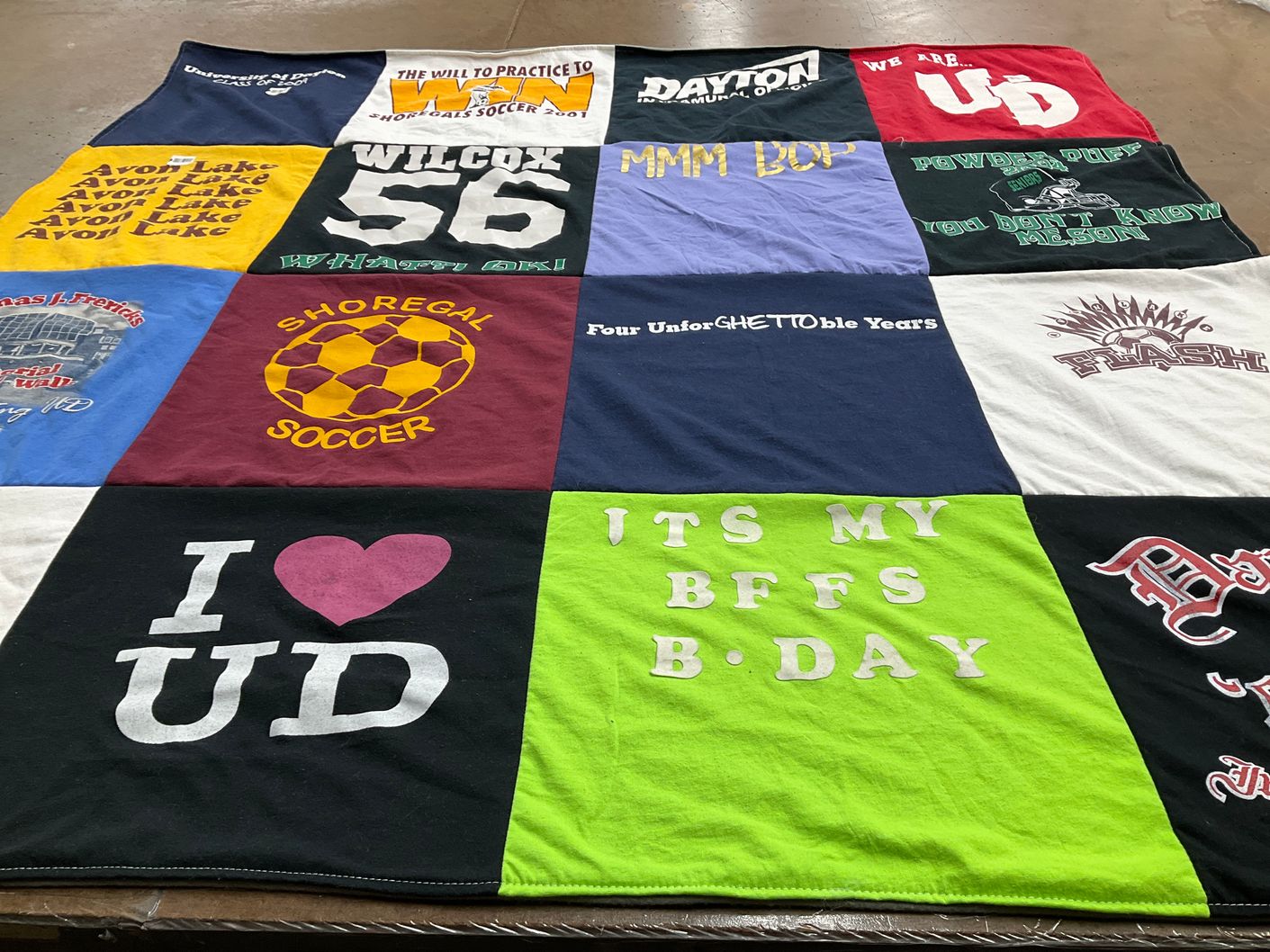 T-shirt quilt from university of dayton by Sarah from OH