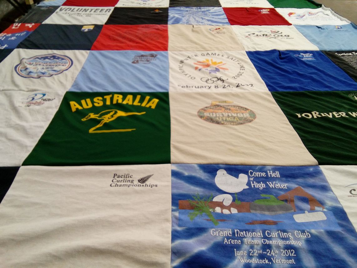 T-shirt quilt with curling, volunteering themes by James from NY