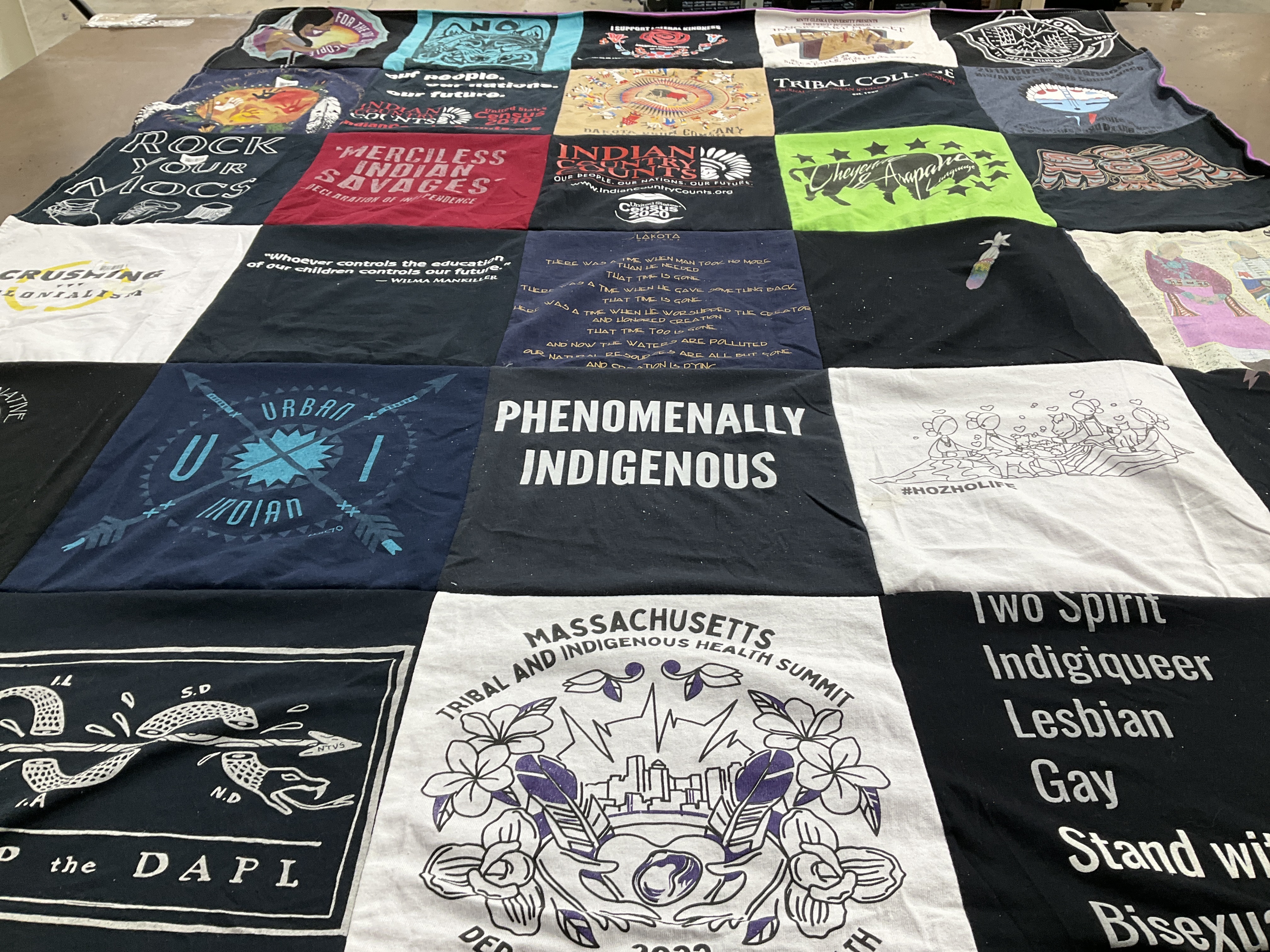 T-shirt quilt with native american, indigenous rights themes by Kerry from MD