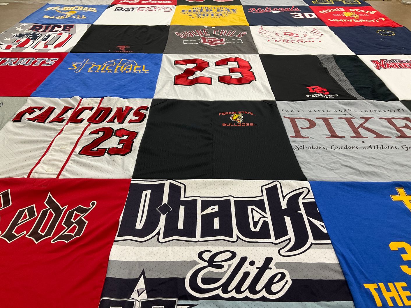T-shirt quilt featuring st michael basketball, rice baseball by Janel from MI