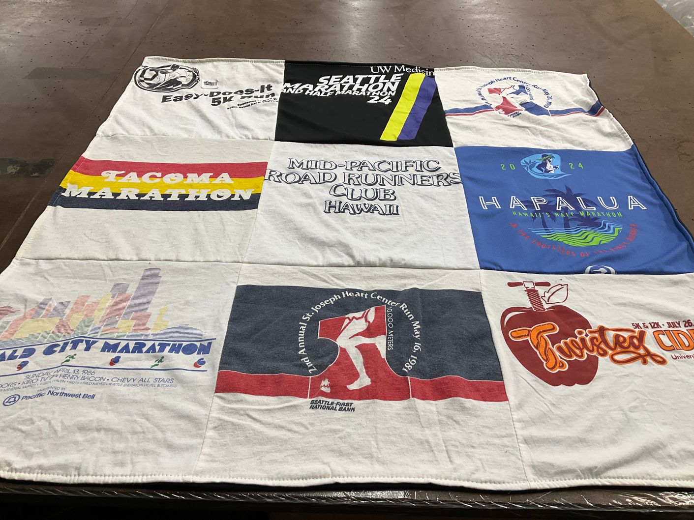 T-shirt quilt with running, marathons themes by Barbara from WA