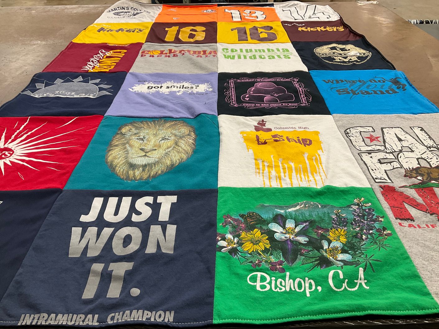 T-shirt quilt featuring columbia wildcats by Laura from AZ