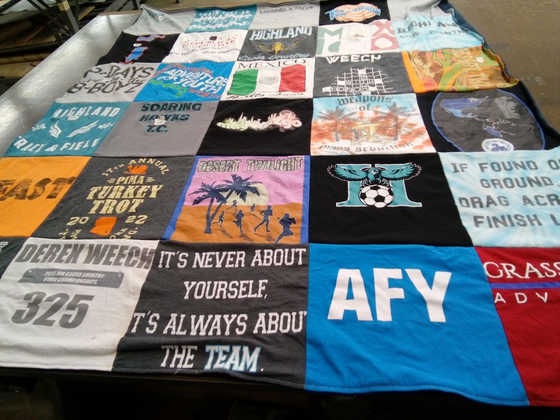 T-shirt quilt featuring soaring hawks cross country, highland high school by Yvette from AZ