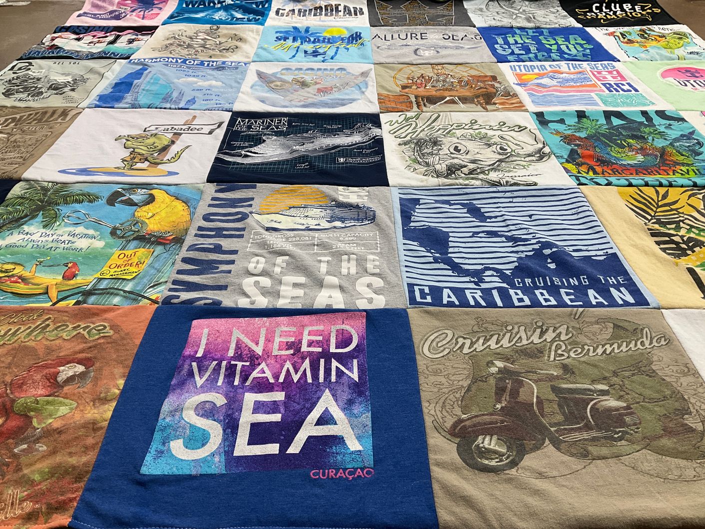 T-shirt quilt with cruising, beach themes by Sheri from GA