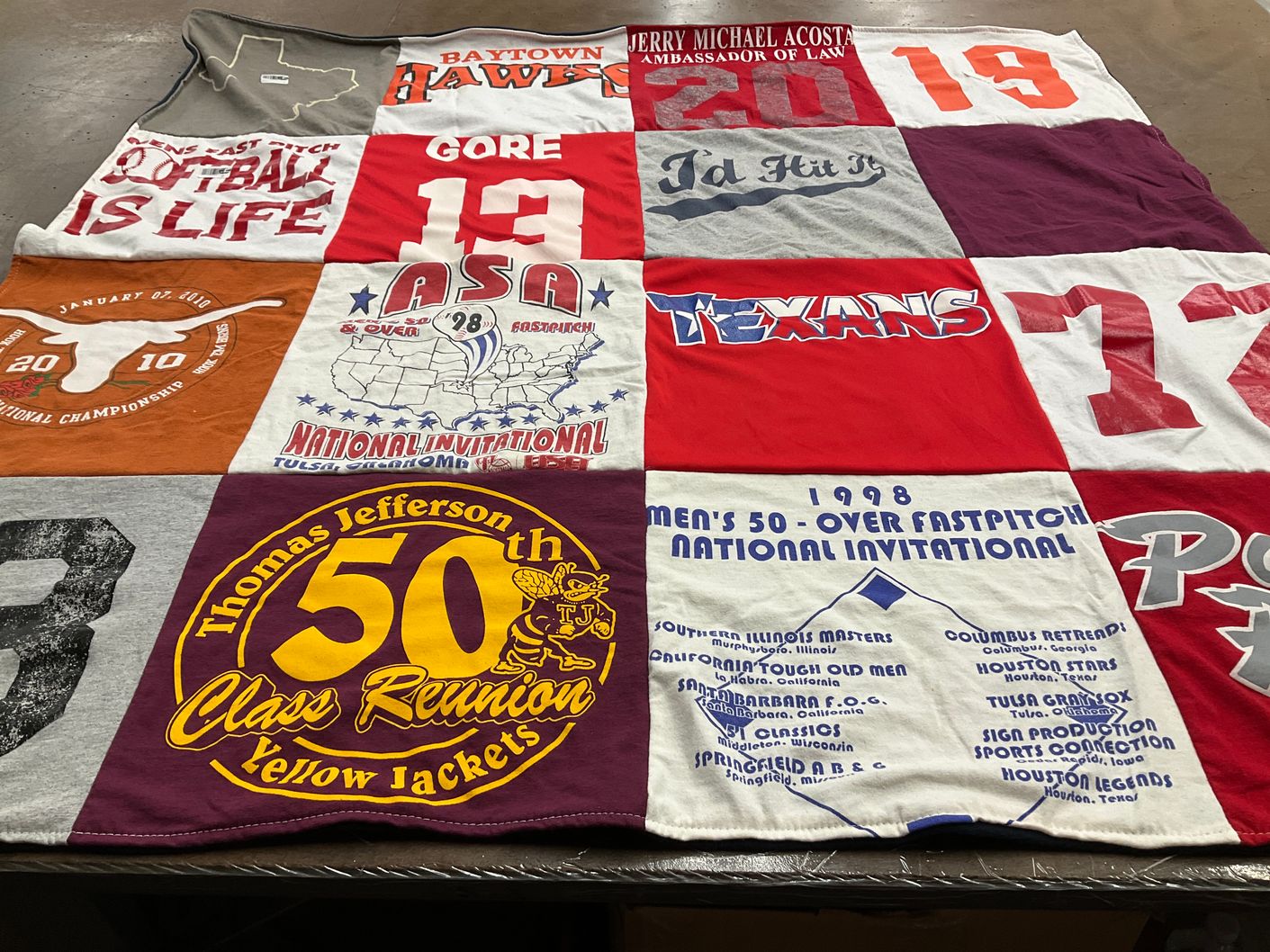 T-shirt quilt featuring baytown high school hawks by Tonya from TX