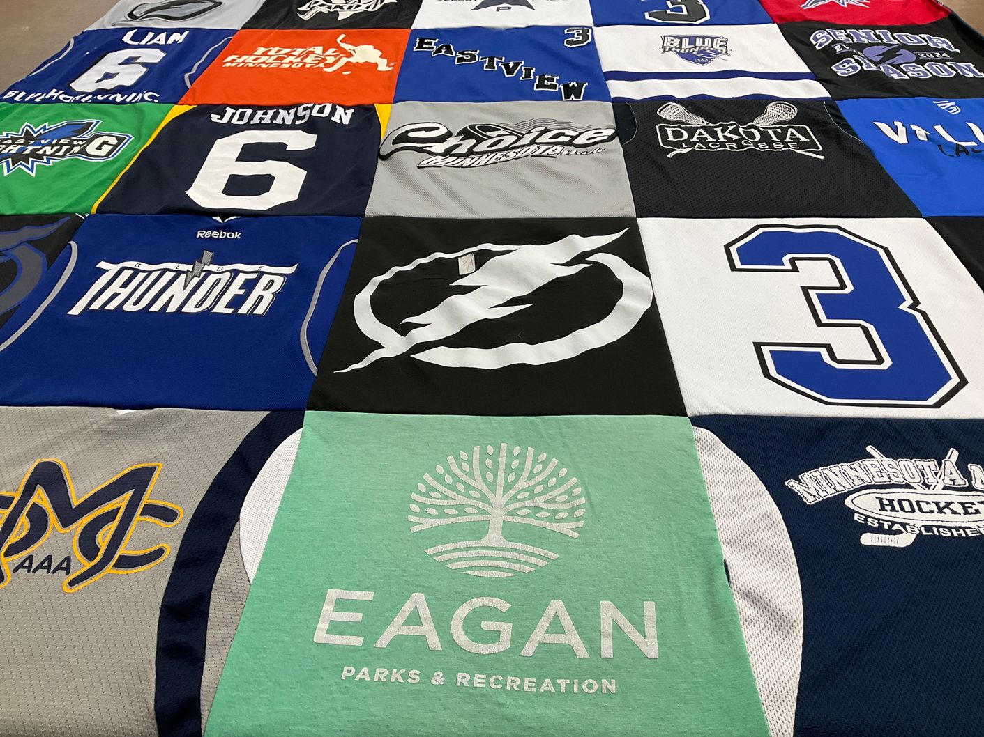 T-shirt quilt featuring thunder, blue thunder by Kjirsten from MN