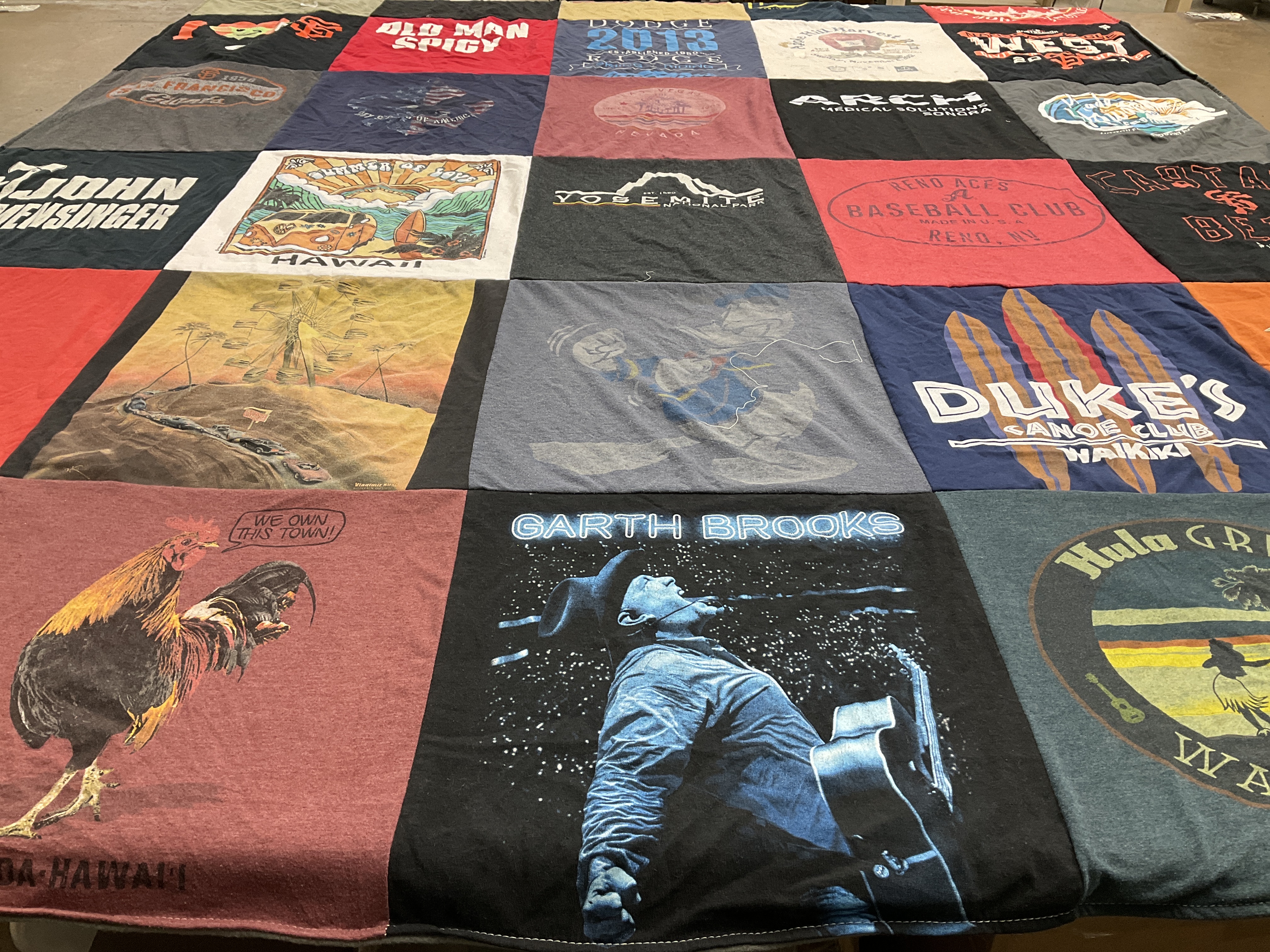 T-shirt quilt with music, travel themes by Deah from CA