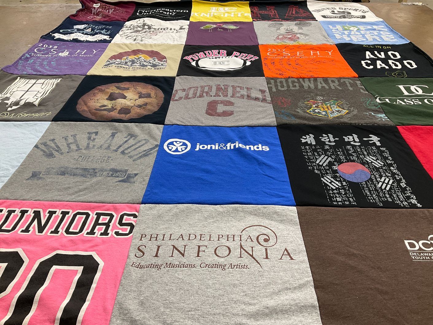 T-shirt quilt from wheaton college, cornell university by Lori from PA