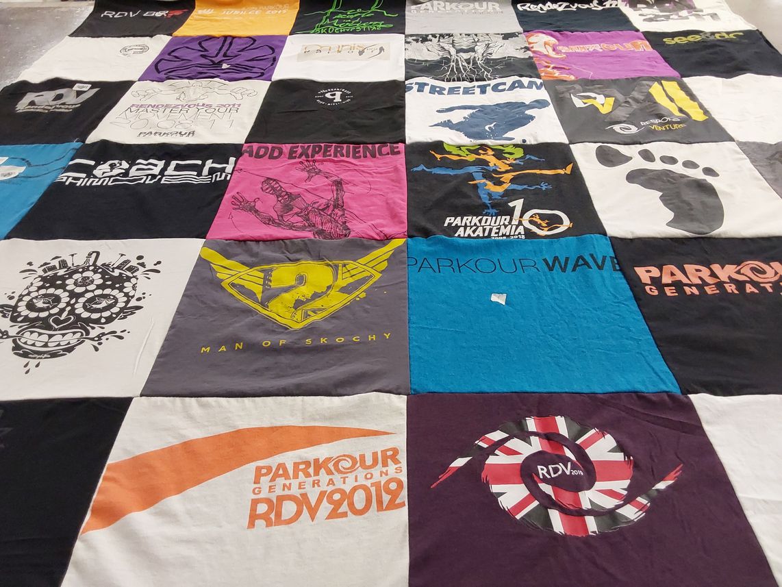 T-shirt quilt with parkour themes by Blake from MA