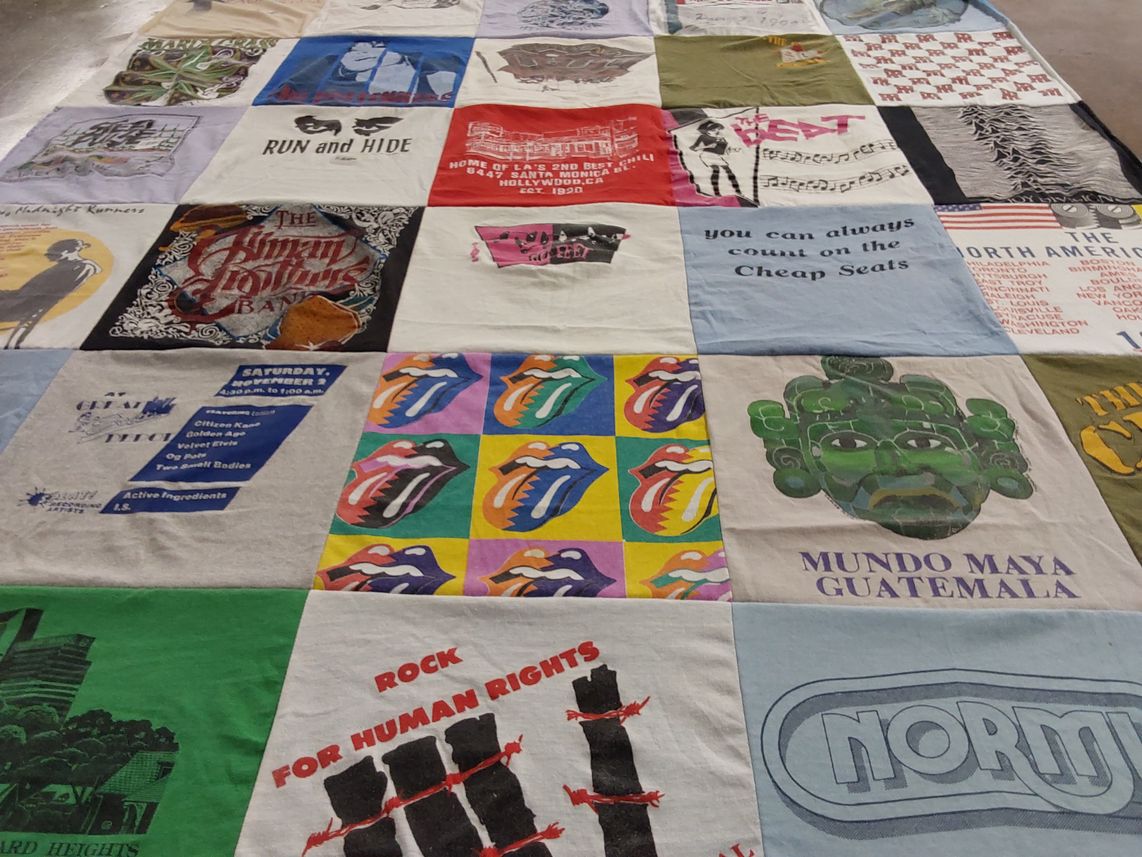 T-shirt quilt with music, human rights themes by Dean from KY