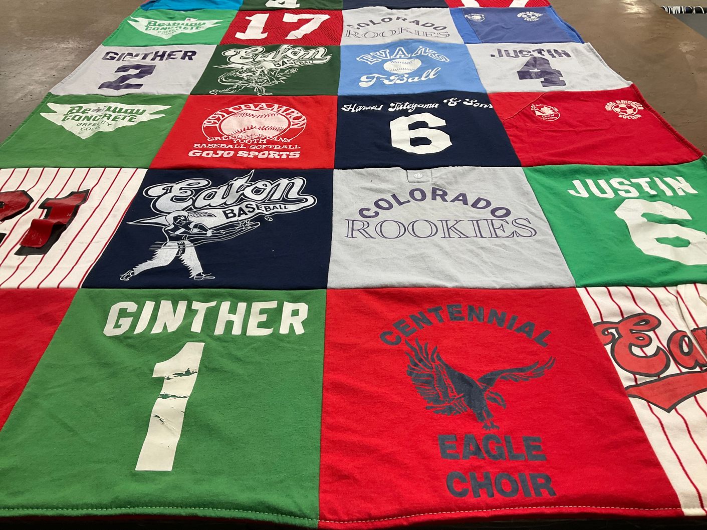 T-shirt quilt featuring eaton baseball by Douglas from CO
