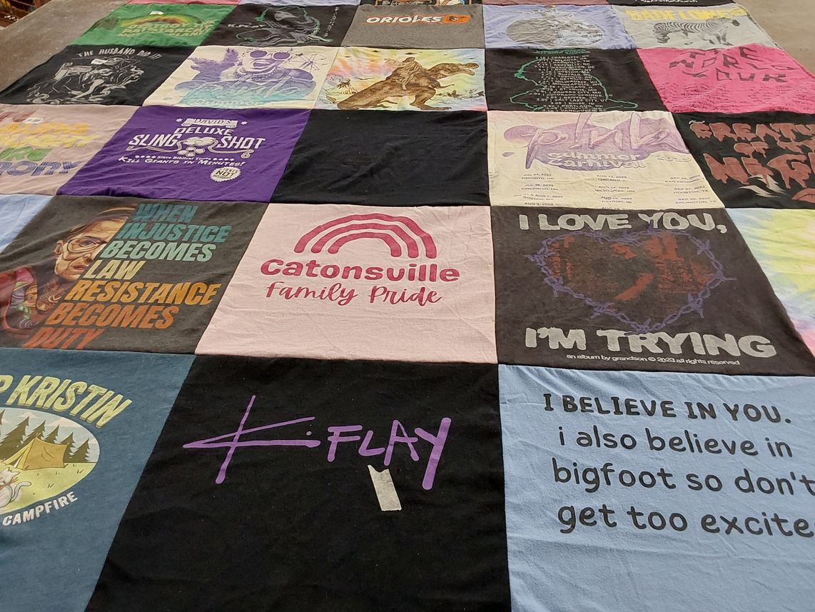 T-shirt quilt with music, justice themes by Hollie from MD