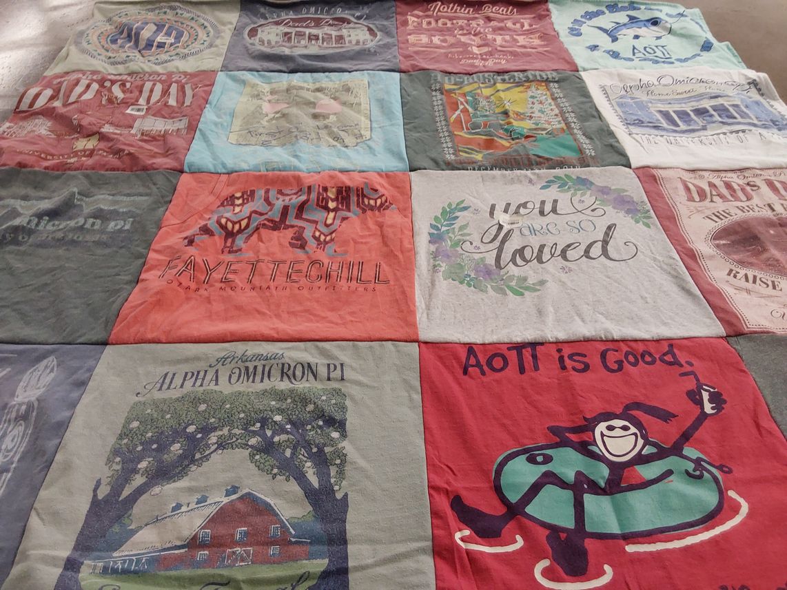 T-shirt quilt with sorority, fraternity themes by Terry from KS