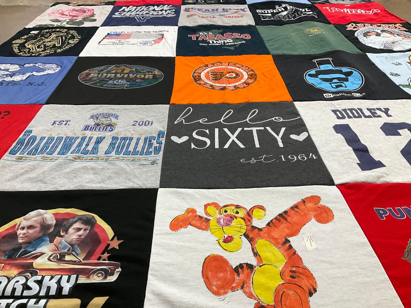 T-shirt quilt featuring boardwalk bullies by Nicola from NJ