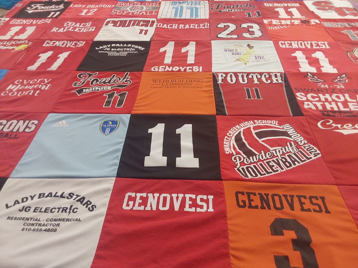 T-shirt quilt featuring lady dragons by Raegen from MI