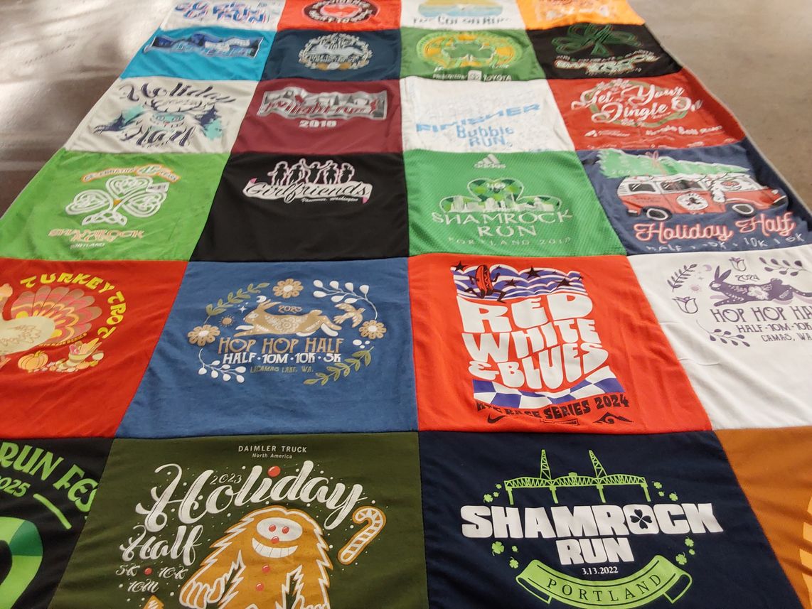 T-shirt quilt with running, fitness themes by Callie from OR