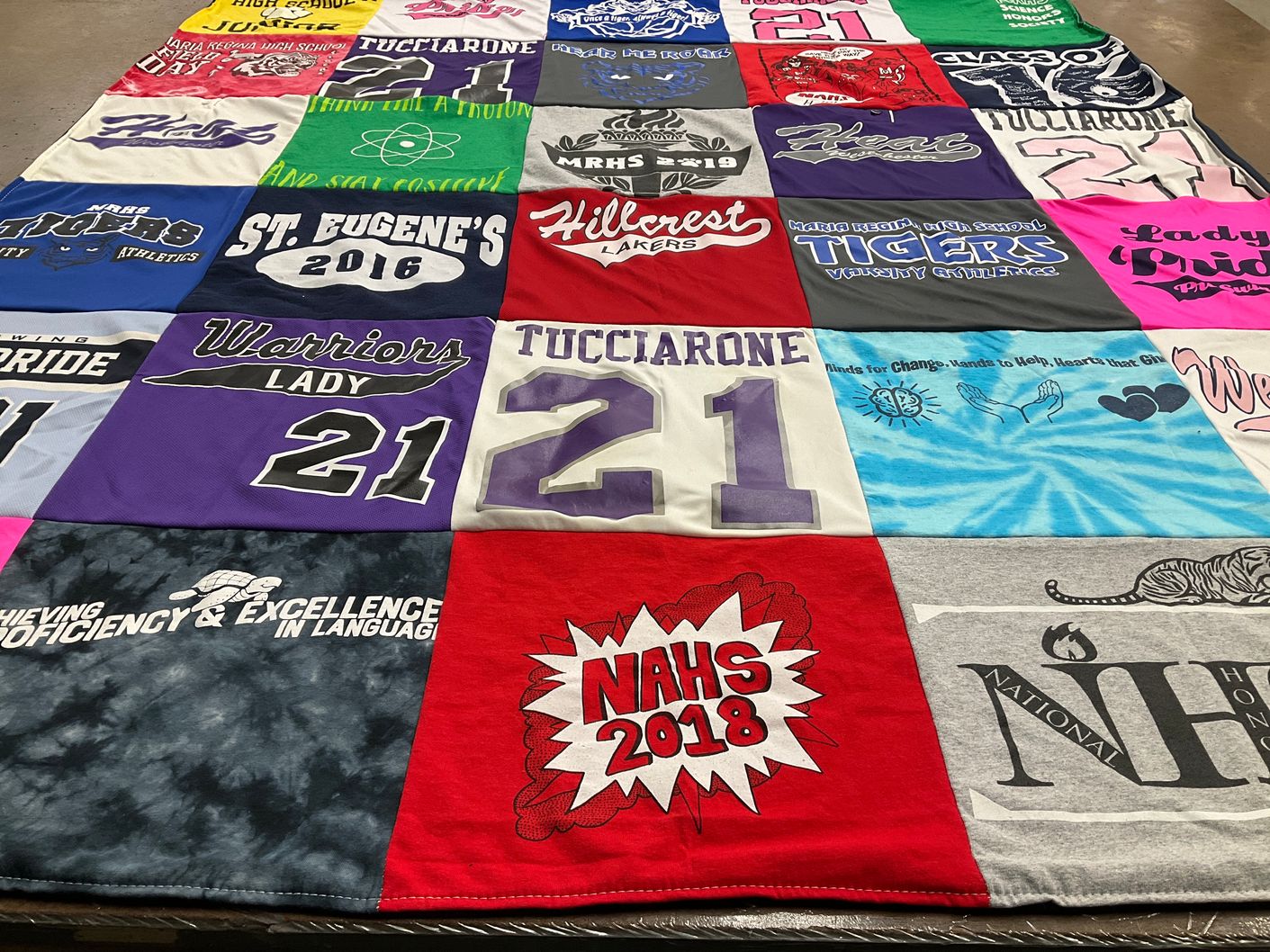 T-shirt quilt featuring hillcrest tigers, warriors lady by Elizabeth from NY