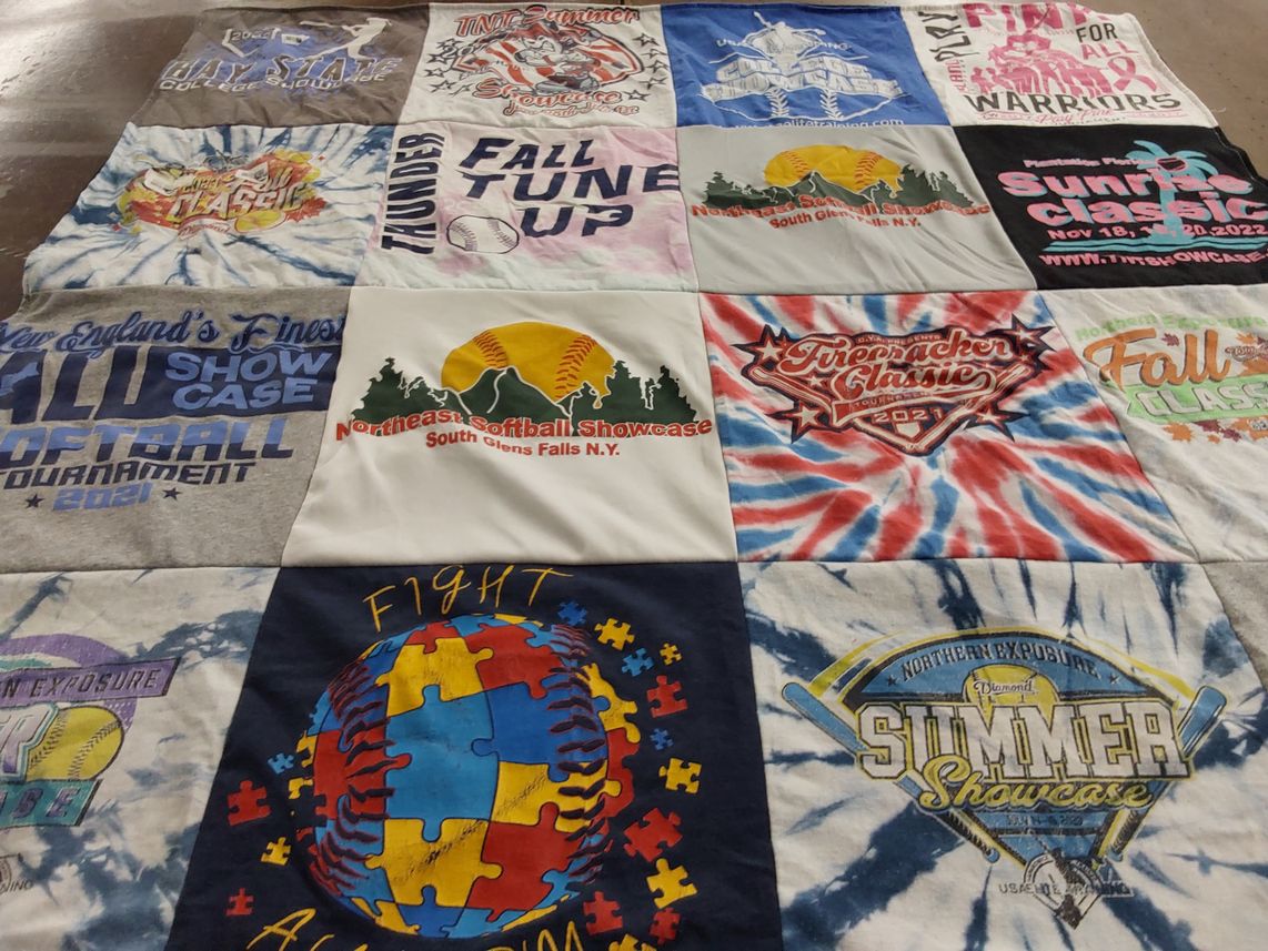 T-shirt quilt with softball themes by Madison from NY