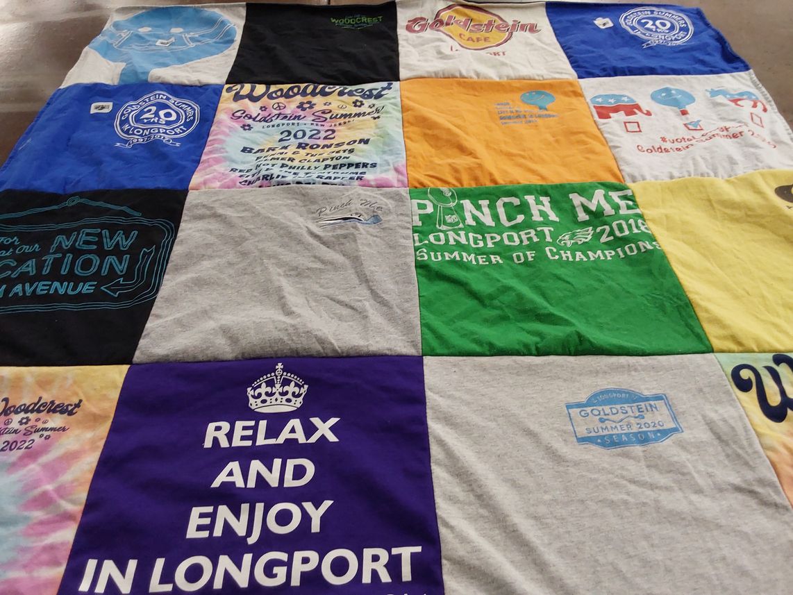 T-shirt quilt with summer activities, beach community themes by Zachary from PA