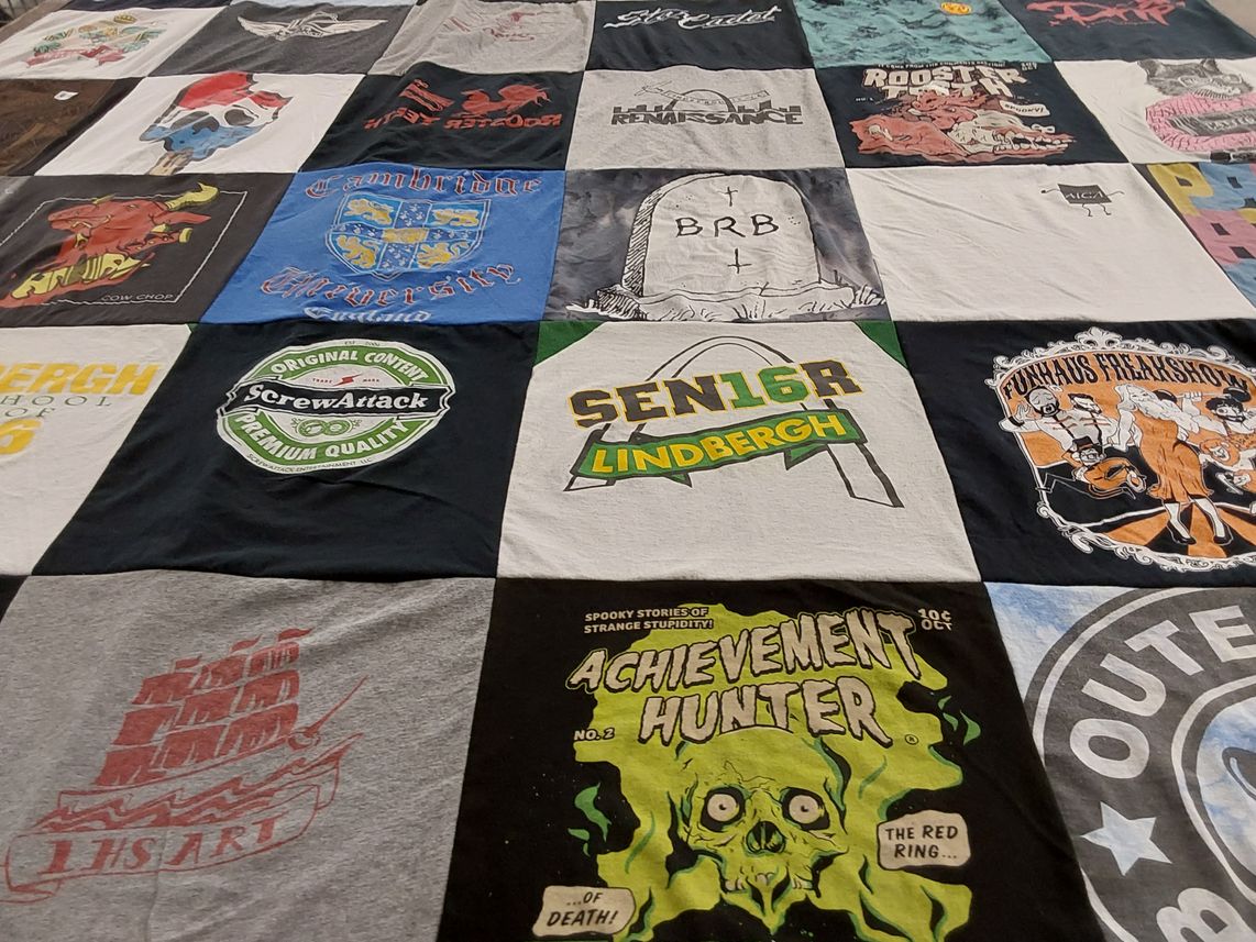 T-shirt quilt from cambridge university, lindbergh high school by Julie from MO