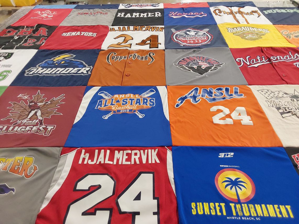 T-shirt quilt with baseball, sports themes by STEFANIE from VA