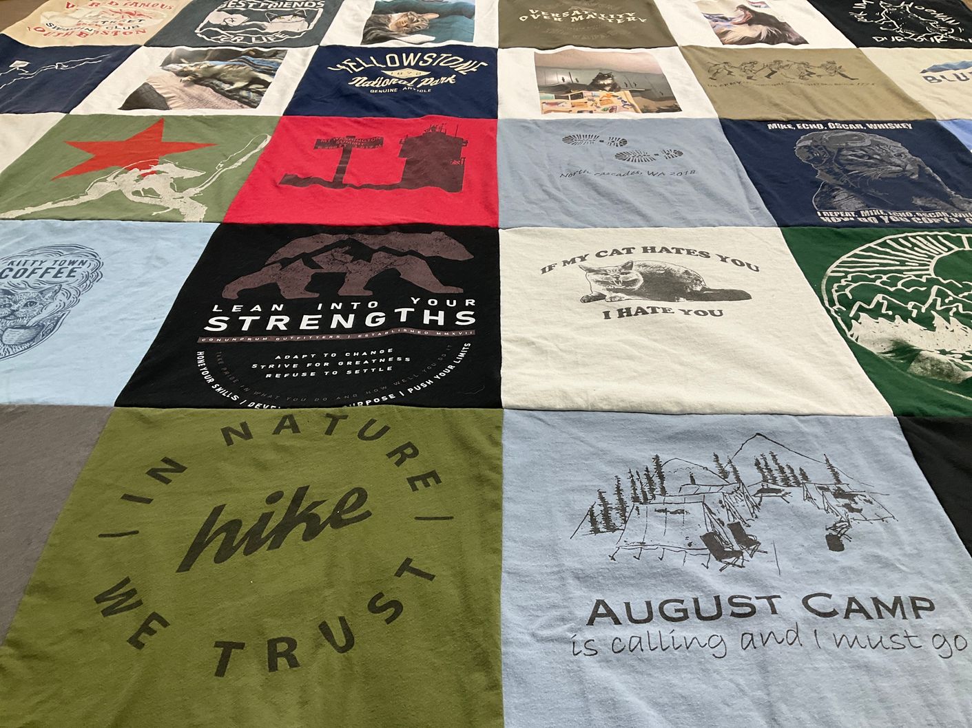 T-shirt quilt with outdoor activities, camping themes by Ted from MA